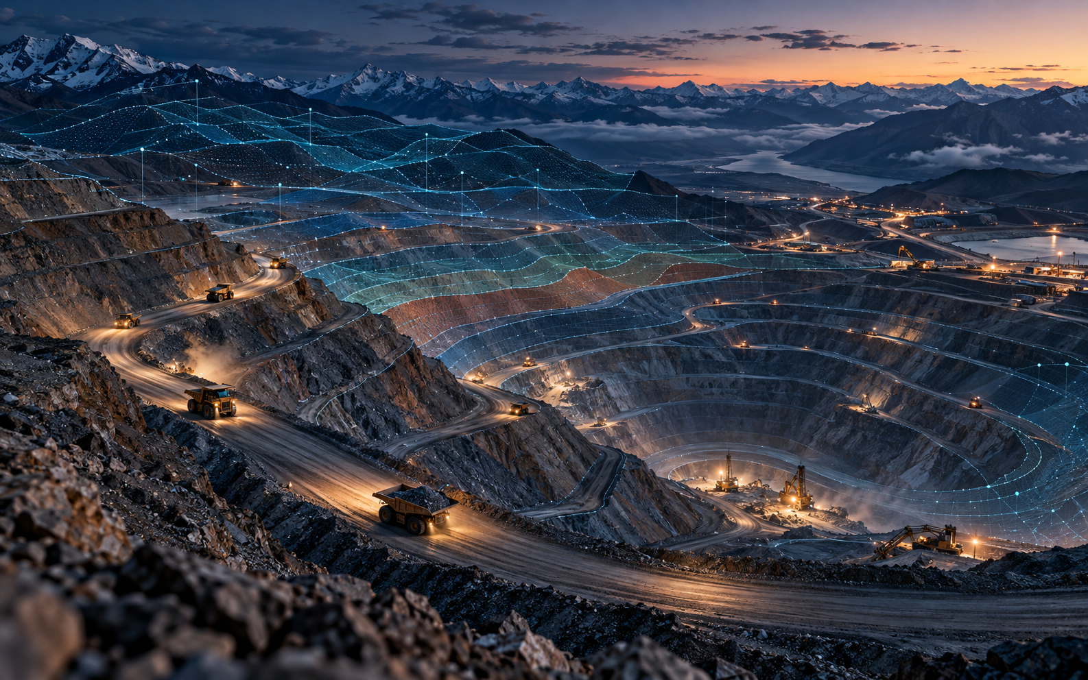 Mina a cielo abierto analizada mediante capas y puntos geoespaciales